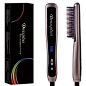 Electric Hair Straightener Straightening Brush From Dmxplus With Fastest Ceramic Comb Heating Styling And Safest Anti-scald Design,Adjustable Temperature Hot Brush,LCD Display,Hair Care Gift (Gold)