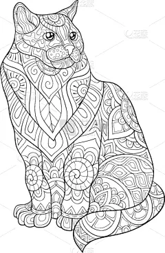 可爱的,猫,成年的,华丽的,农场,洋葱花,乱画,轮廓,着色,冥想