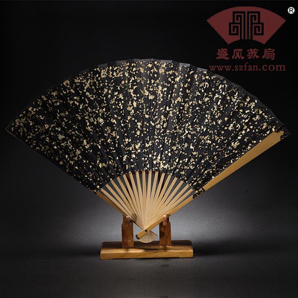 玉竹镶嵌扇骨洒金扇面图片 - 盛风苏扇