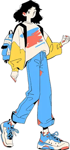 潮流描边人物-短发女生