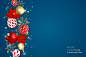 圣诞节装饰球雪花蓝色背景矢量图素材