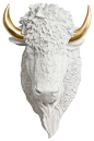 Wall Charmers Mounted Resin Bison Head, White and Gold Horns contemporary-wall-sculptures