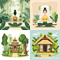 thai traditional SPA and yoga, green, in high quality flat style