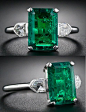 2.77 Carat Emerald and Bullet-Cut Diamond Art Deco Ring.  gorgeous, richly saturated, bright and lively green old mine Colombian emerald, weighing 2.77 carats (but presenting about one carat larger due to its spready cut), is classically showcased in plat