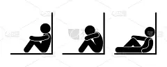 靠墙坐着的人，不同姿势的人休息，棍棒人物剪影