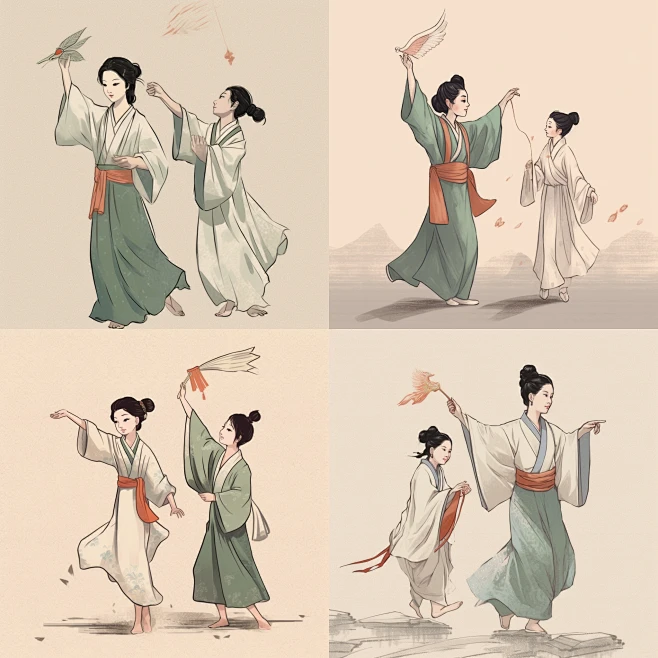 古风，一群小孩追一个小孩，背影，抬手放纸鸢 -花瓣网