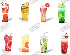 饮品插画 【酷图网】饮品,插画,柠檬茶,西柚茶,金桔茶