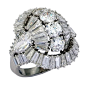 Rare French 1950s Multi-Faceted Diamond Halo Ballerina Platinum Ring