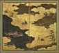 A two-fold paper screen painted in ink and colour on a gold ground depicting the battle of Ichinotani from Heike Monogatari (The Tale of Heike) Japan 17th century Edo period