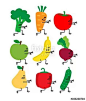 running cartoon vegetables and fruits with arms and legs. broccoli carrot tomato…