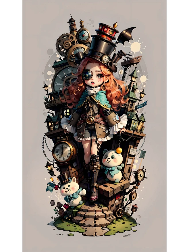 这也太牛了吧Ai绘画q版复古蒸汽朋克少女图-花瓣网