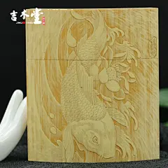 吉木堂定制名家竹根雕留青竹刻烟盒清趣荷花鱼手工雕刻艺术手把件-淘宝网