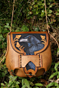 versatile combi belt pouch / bag with hand carved and coloured raven design