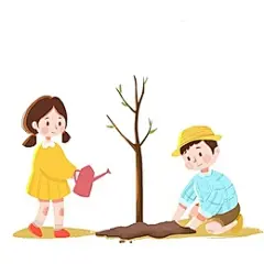卡通原创植树节男孩女孩种树浇水小元素植树节植树环保