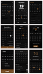 酷黑日历应用界面模板 Gold & Coal UI Kit – Calendars – 设计小咖