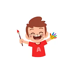 可爱的小男孩用颜料画画插画图片素材