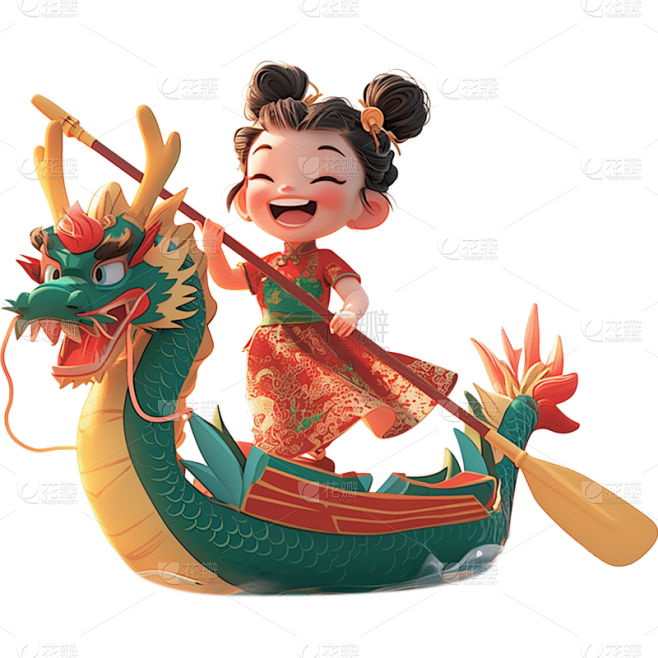 端午节通用龙舟3D场景人物贴纸元素素材