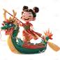 端午节通用龙舟3D场景人物贴纸元素素材