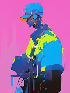Midjourney | 荧光色潮酷男孩