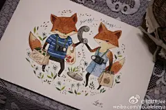 #手绘插画临摹#又是这个点～临摹这只小狐狸，再把它女朋友带上～Teagan White～新纸尝试，果真还是贵的好用！康颂300g的感觉是上色容易，吸水超快，改就不好改了，容易出水渍水痕。画到一半都纠结死我了。还是需要多多练习啊～～下次画个啥？共勉@bamboo-cui @麥片涂圖 @Calor_chen蘑菇桶 @温情温 ​​​​