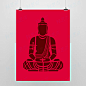 轻艺术 创意插画 参禅北欧简约抽象佛教禅意图片海报定制装饰画芯 红色 佛像