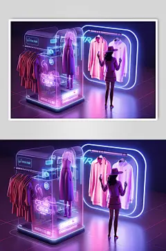 AI数字艺术虚拟购物电商促销插画