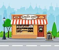 Bakery shop front veiw flat icon vector