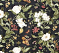 Waverly Black w/White Flowers Botanical Print Fabric Remnant 36"x33" 100% cotton: 