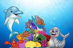 卡通海洋生物 【酷图网】卡通海洋生物,夏天元素,夏天素材,夏日元素,夏日素材,夏季,海豚,矢量海豚,卡通海豚,手绘海豚,海豚插画,海狮,矢量海狮,卡通海狮,手绘海狮,海狮插画,可爱海豚,可爱海狮,海底,海底世界,矢量海底,手绘海底,海底插画,水纹,水波,水背景,水元素,光感,光束,光效,阳光,海草,金鱼,螃蟹,海马,气泡