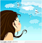 童年插画－仰望天空蜻蜓飞舞的女孩