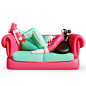 女孩在沙发上放松 3D 插图