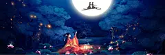 七夕情人节浪漫唯美清新手绘banner 牛郎织女 电商 荷花 高清背景 背景 设计图片 免费下载 页面网页 平面电商 创意素材