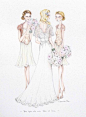 【笔尖时尚_线条的魅力】美国插画家Alexandra Nea 手绘婚纱 婚纱礼服。闺蜜团伴娘礼服。黑白线条。素材。