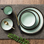日式清新薄荷绿一人食瓷器餐具 创意家用圆盘小米饭碗汤面碗杯子-淘宝网