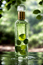 绿色清凉透明玻璃瓶展示样机效果图