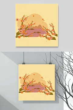 诗情画意中国风国潮手绘梅花游湖郊游插画