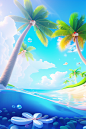 00747-2589933222-3d, ((best quality)), ((masterpiece)),no_humans, water, sky, day, ocean, blue_sky, cloud, outdoors, bubble, Huahai，Beach, coconu