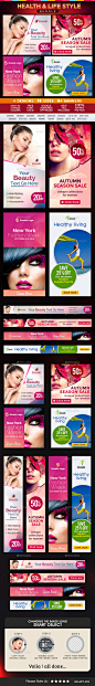 Health & Lifestyle Banners Bundle - 4 Sets - Banners & Ads Web Elements