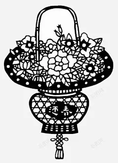 黑色剪纸开业花篮图标