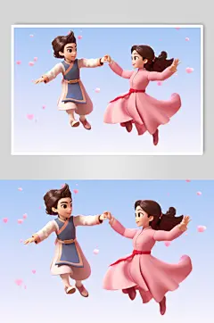 AI数字艺术Q版七夕牛郎织女人物模型