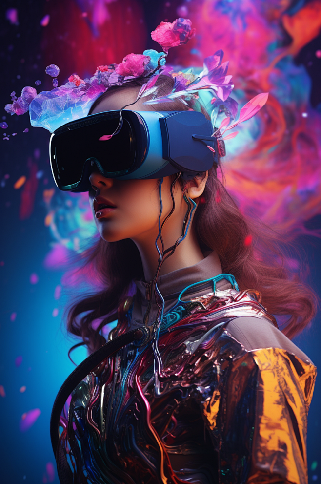 AI数字艺术潮流时尚VR眼镜女孩图片-众...