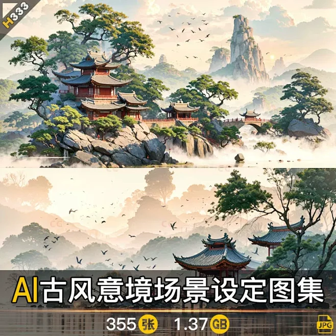 AI古风楼阁场景图片素材 游戏场景概念设定 国风意境背景插画图-花瓣网