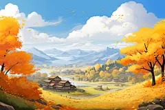 金秋枫叶红叶秋天秋季唯美风景插画