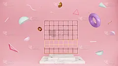 化妆品站背景抽象主题的时尚设计，飞行形状的运动孤立在粉红色的背景3d渲染