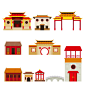 卡通扁平化中国日本传统古代建筑古镇风景AI矢量设计素材 (5)