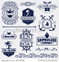 Set of sea and nautical typography badges and design elements. Templates for company logo or web decoration. Marine cruise  beach resort  seafood bar  shipbuilding and other themes. Vector collection.