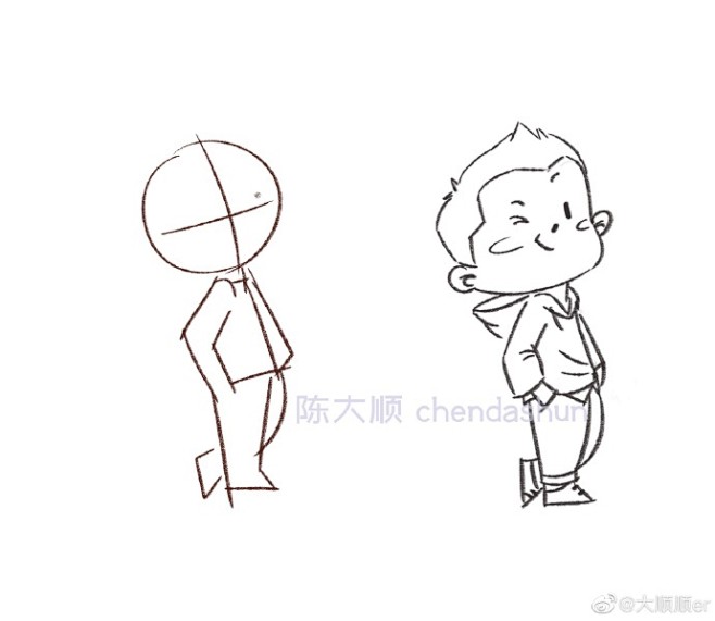 8个小男孩的站姿来啦！
#简笔画##卡通...