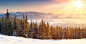 General 9301x4738 sun rays snow snowy peak mountain forest winter mist