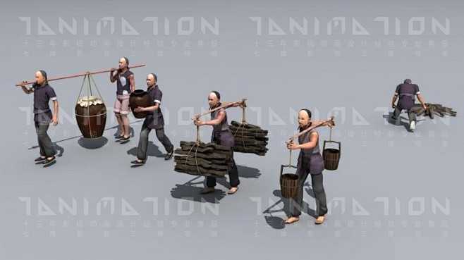 古代古建筑苦力民工挑夫 明清劳工 建筑工人人物 3Dmax模
