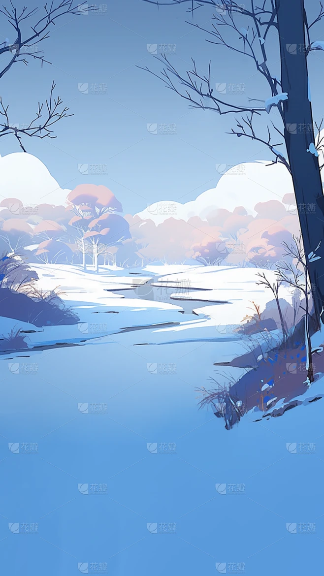 冬季冬天卡通感插画雪景场景背景图片素材素材-花瓣网
